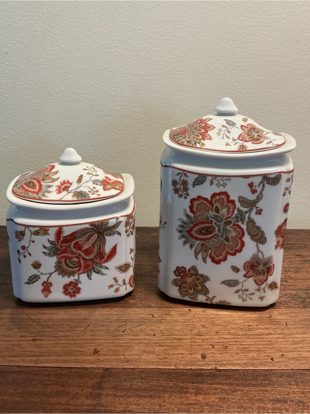 222 Fifth Winter Floral Red Canisters Set of 2